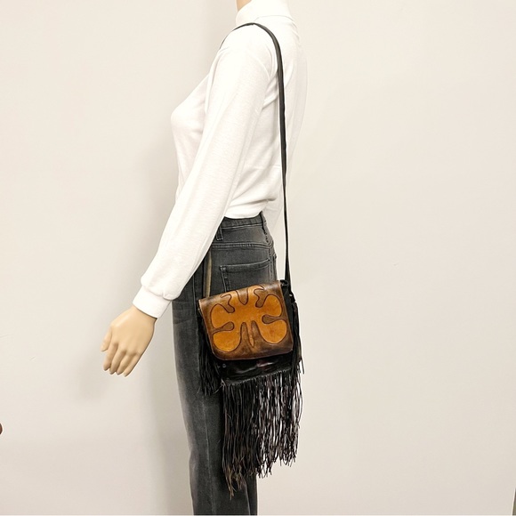 Vintage Boho Western Festival Brown Leather Cross Body Bag with Fringes. - Picture 3 of 11